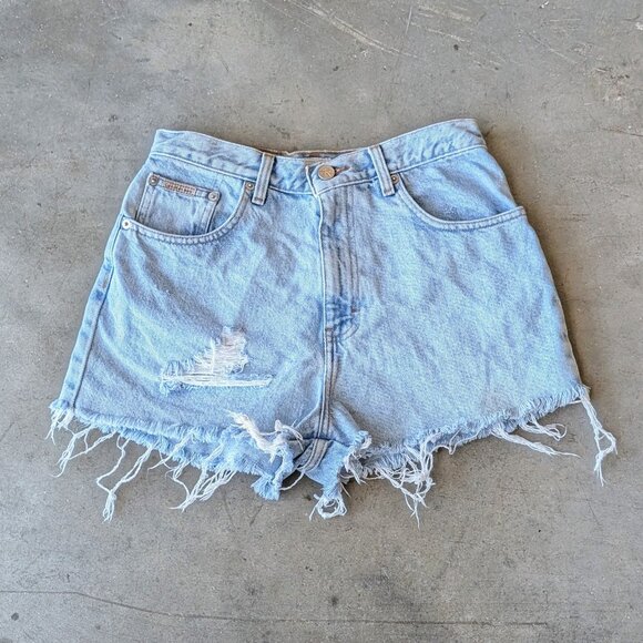 Vintage CK Calvin Klein Light Blue Denim High Rise Cut Off Jean Shorts size 6 - Picture 1 of 8